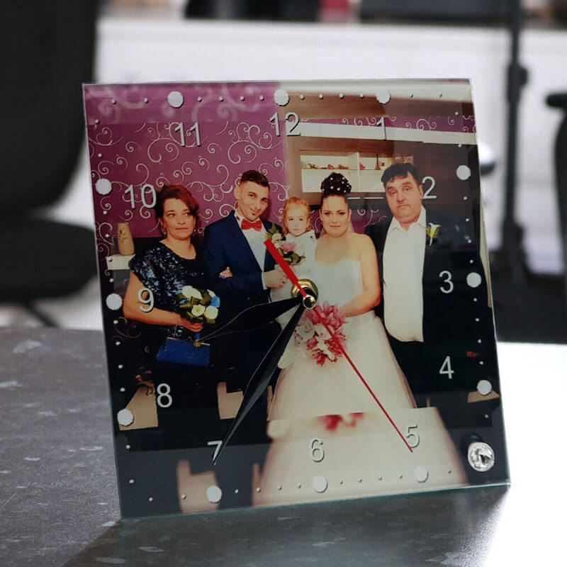 Ceas de birou din sticlă pătrat