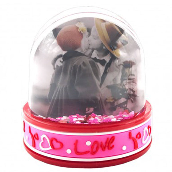 Glob LED cu inimioare personalizat cu 2 poze – Love roz