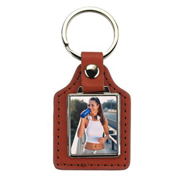 Breloc piele cu pandantiv metalic sublimabil - dreptunghi