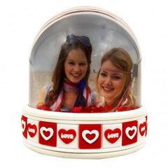Glob LED cu inimioare personalizat cu 2 poze – Love alb